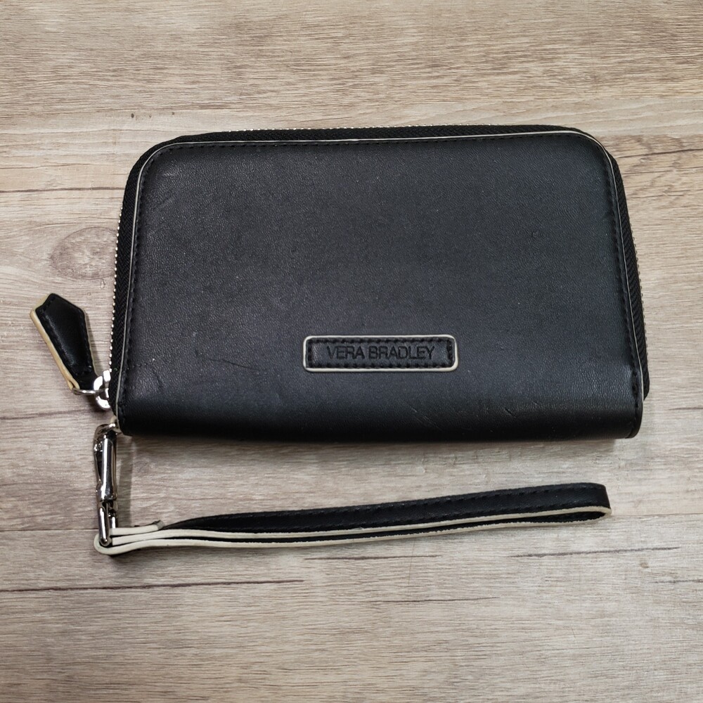 Vera Bradley Black Wallet Wristlet Zip Around Accordian Coin Pocket 6.5"x5"
